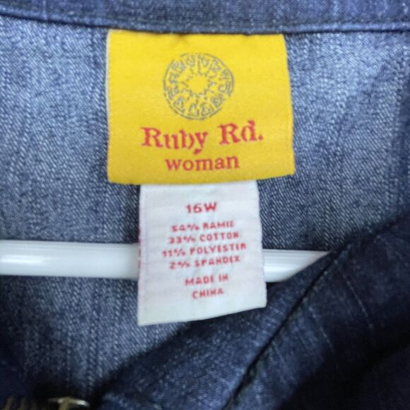 Ruby Rd. Woman Blouse 16W Denim Jacket Boho Chic Beaded Hippy Peplum Retro - Picture 3 of 7